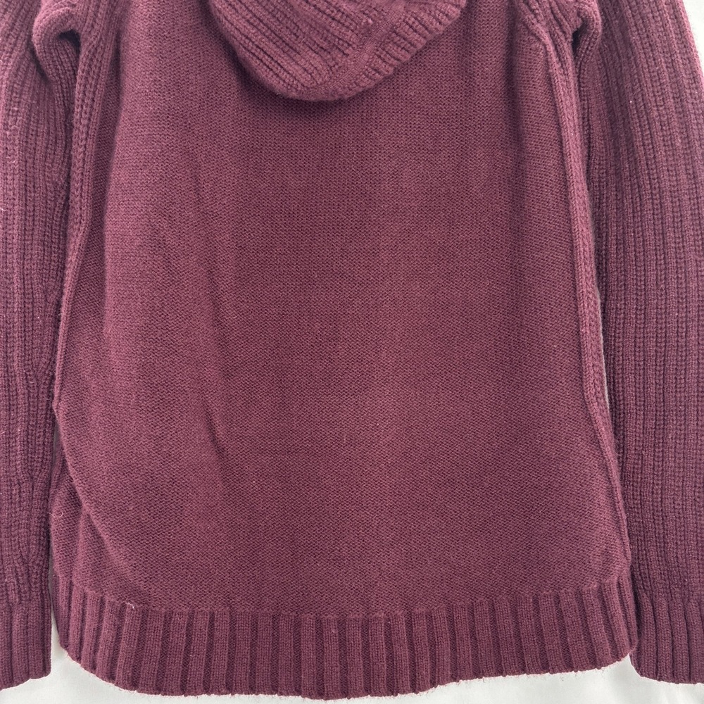 Athleta Merino Wool Cable Knit Hoodie Sweater Medium Burgundy Soft Warm Pullover - Picture 10 of 16